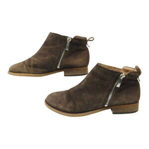 Franco Sarto Keegan Ankle Boot Nubuck Leather Booties Womens Size 6 M Double Zip